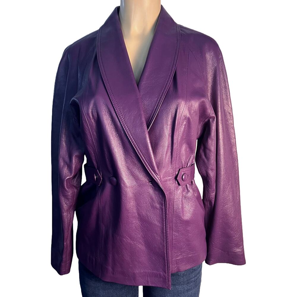 Vintage, Purple Leather Jacket with Faux Fur Collar Size S - Picture 4 of 8